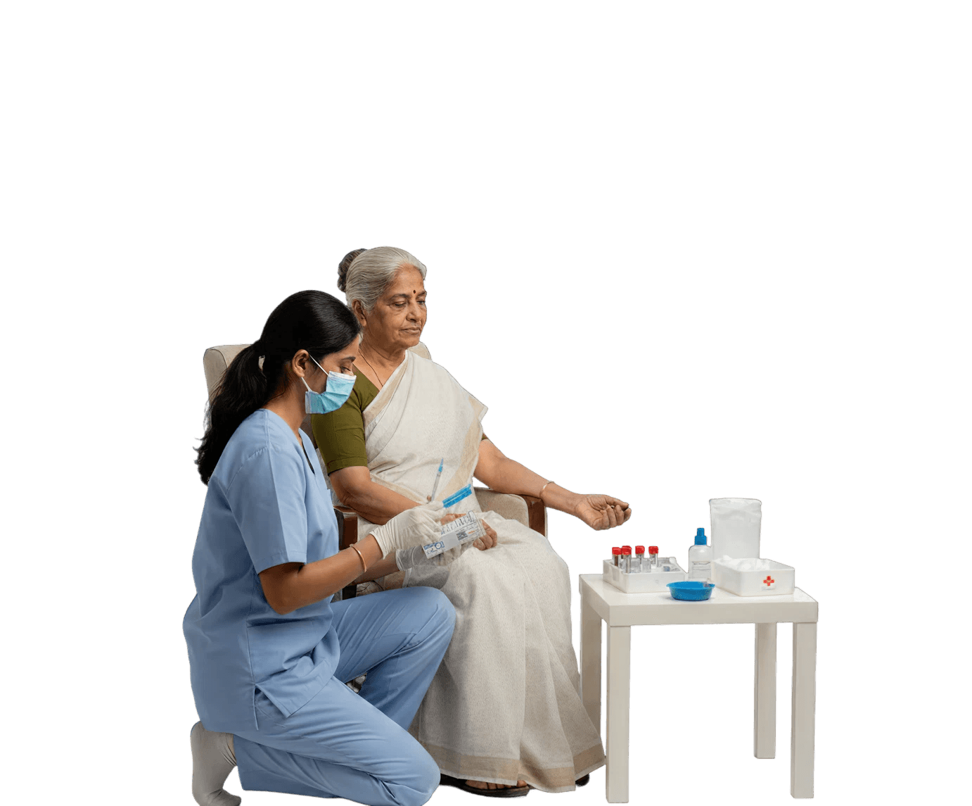 Phlebotomist collecting a sample at a patient's home